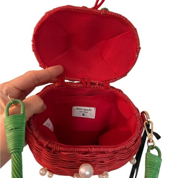 Kate Spade Target Strawberry Basket Purse Red Faux Pearl Bucket Bag Handbag NWT - Picture 8 of 12